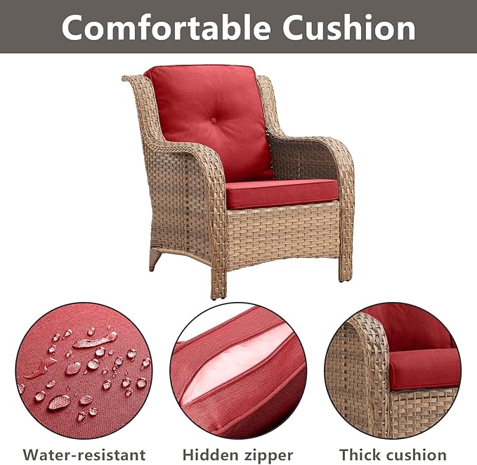 Rilyson Patio Bistro Set Outdoor Chairs - 3 Piece Wicker Rattan Patio Furniture Set with 2 Armrest Chair and 1 Side Table for Proch Deck Garden Backyard Balcony(Yellow/Red)