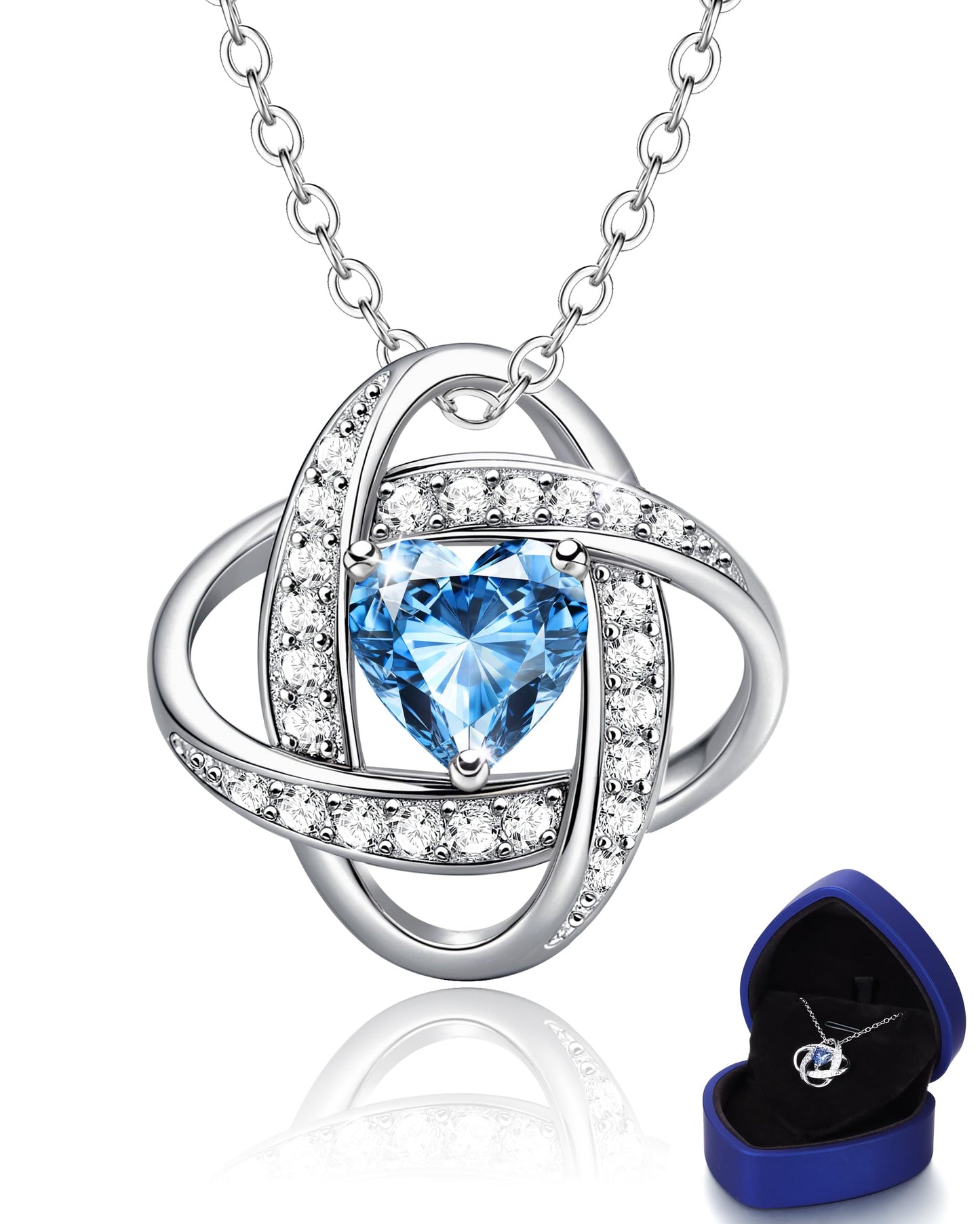 Blahanna Birthday Gift for Women Birthstone Necklace - S925 Sterling Silver Moissanite Pendant, Valentines/Mother's Day Gift, Infinity Knot Heart September