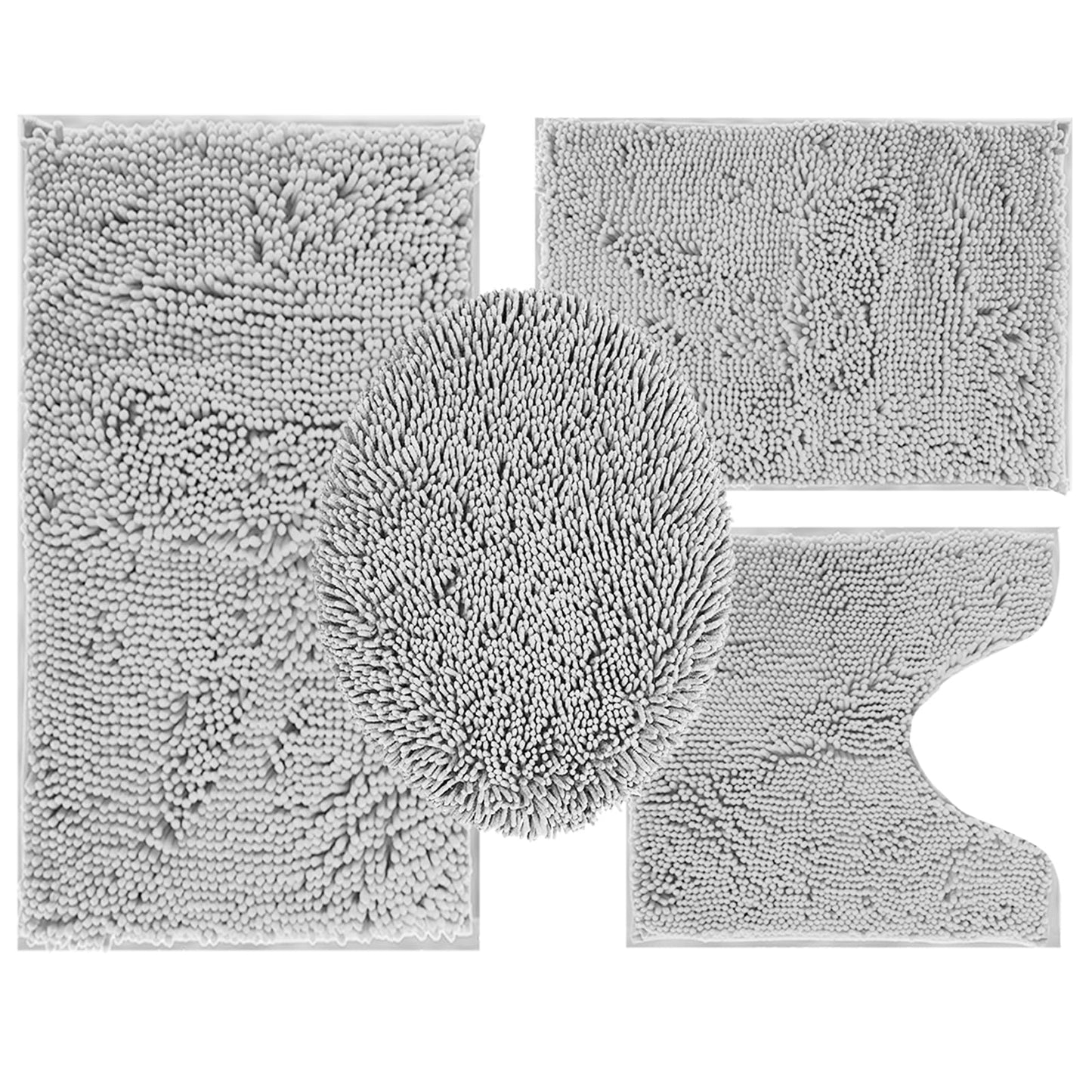 Bathroom Rugs Sets 4 Piece with Toilet Lid Cover, Non Slip Bathroom Mats Extra Soft Chenille Bath Rugs Absorbent Shaggy Rugs Perfect Plush Mats U-Shaped Toilet Rug and Toilet Cover Kitchen,Home Decor
