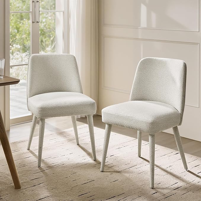 HULALA HOME Modern Dining Chairs Set of 2，Linen Fully Chenille Upholstered Dining Room Chairs Set with Foot Peg, Solid Wood Wood Frame, Armless Kitchen Accent Chairs for Living Room Bedroom Reception