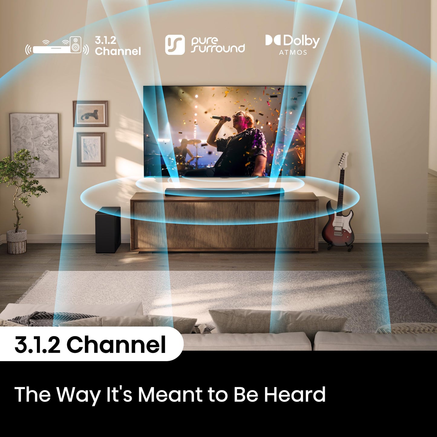 Hisense AX3120Q 3.1.2Ch Sound Bar with Wireless Subwoofer, Dolby Atmos, DTS:X, Bluetooth 5.3, Roku TV Ready, HDMI/AUX/ARC/Optical/USB, EzPlay 3.0, 7 EQ Modes, Hi Concerto