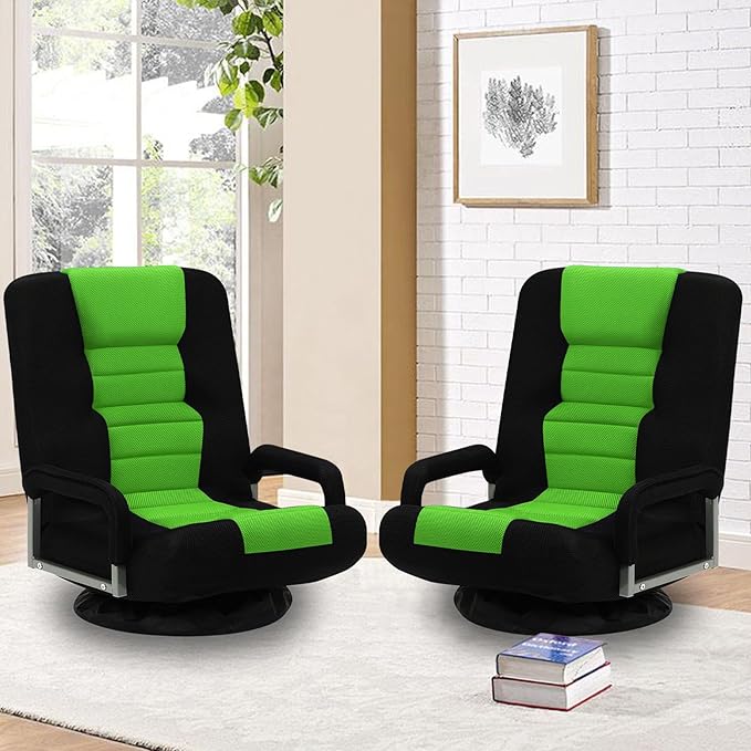 ACIPENSER Swivel Gaming Chair Multipurpose 2PACK Floor Gaming Chair for Playing Video Games, TV, Reading w/Armrest Lumbar Support & 6 Adjustable Postion Backrest for Adults & Kids,Green