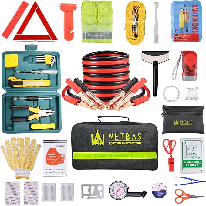 WETBAS Car Roadside Emergency Kit, Auto Vehicle Safety Emergency Road Side Assistance Kits Essentials, Solenoid Starter Re...