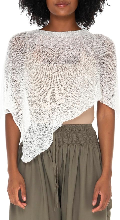 SHU-SHI Womens Sheer Knit Poncho Shrug Lightweight Cover Up One Size Fits Most