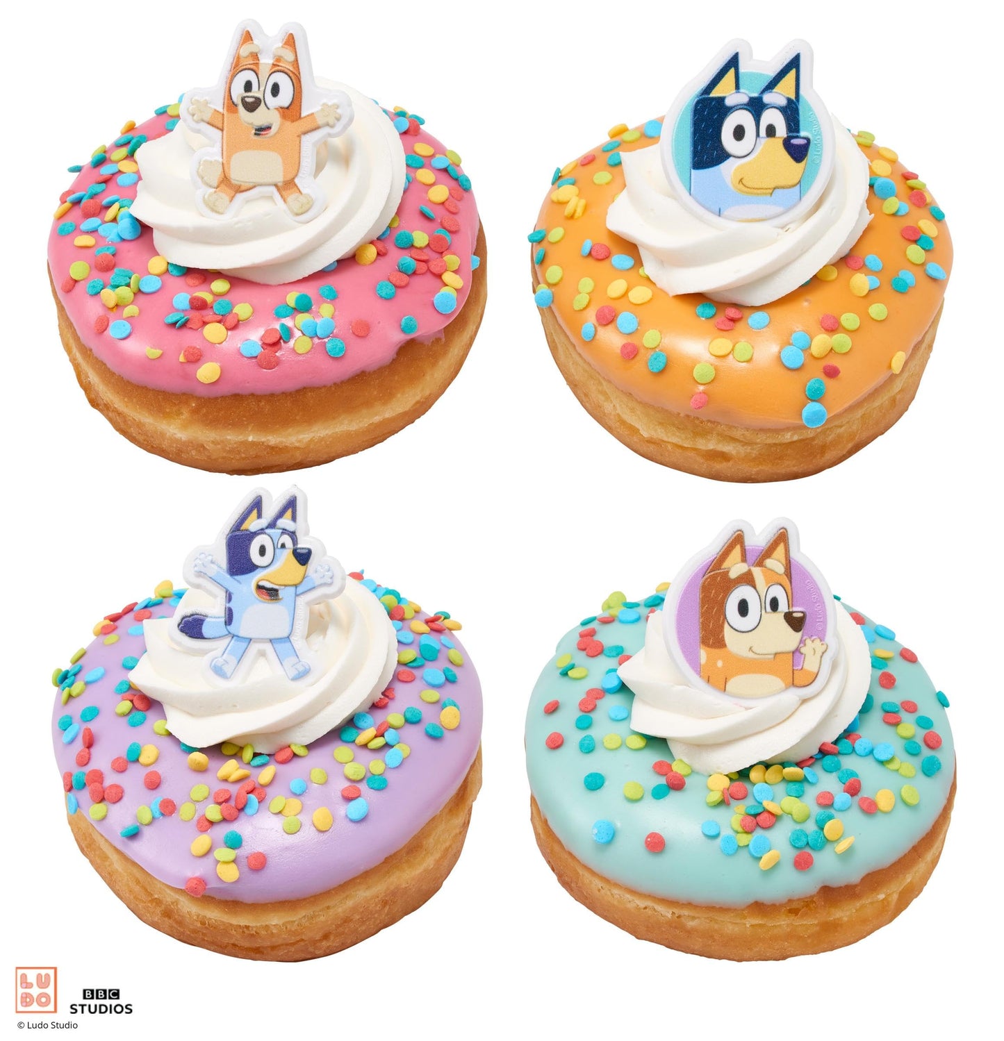 DecoPac Bluey So Much Fun Rings, 24 Cupcake Decorations Featuring Bluey, Bingo, Bandit, and Chilli, 3D Food Safe Cake Toppers – 24 Pack