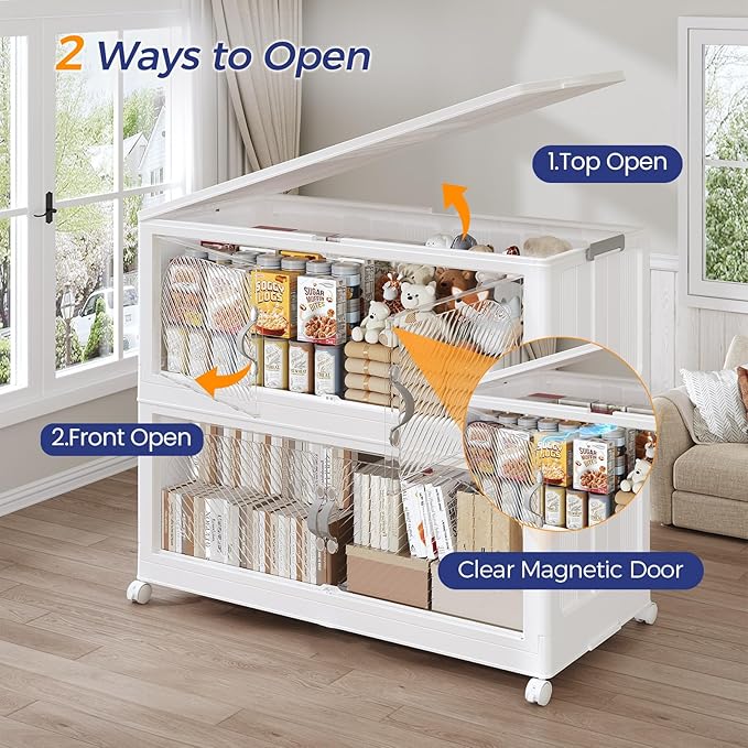 120GAL Plastic Storage Bins with Lid, 480QT Extra Large Stackable Closet Organizers and Storage, Collapsible Storage Boxes with Wheels, Folding Cabinet for Home Kitchen Office, 4Pack White