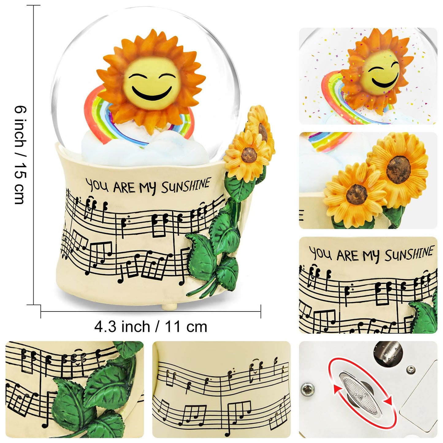 Sunflower Music Box Snow Globe, for Mom Wife Girlfriend Grandma Women Girls Anniversary Birthday, Flower Snowglobe Musical Box with Light Play You are My Sunshine