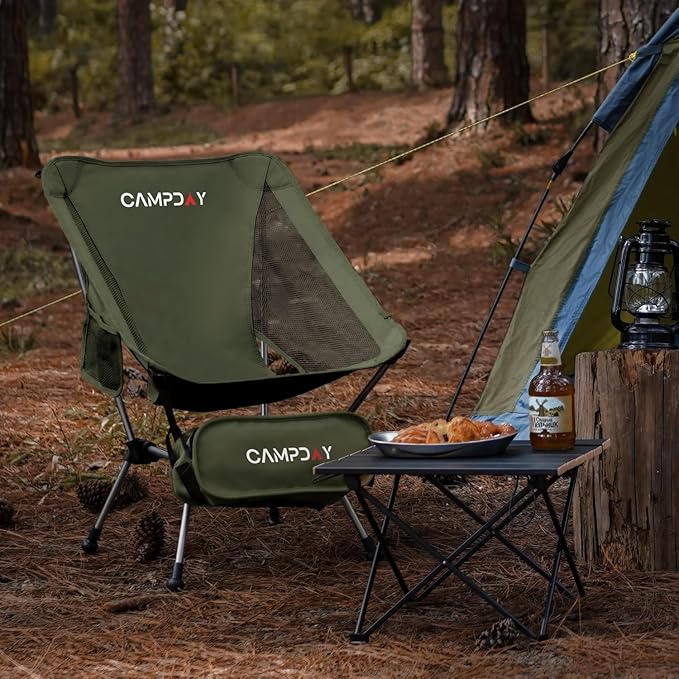 Campday Camping Chair Portable Hiking Ultralight Backpacking Small Lightweight Folding Chair for Outdoor Camp Hunting Beach Picnic Concert, Supports 330lbs (Green,1PCS)