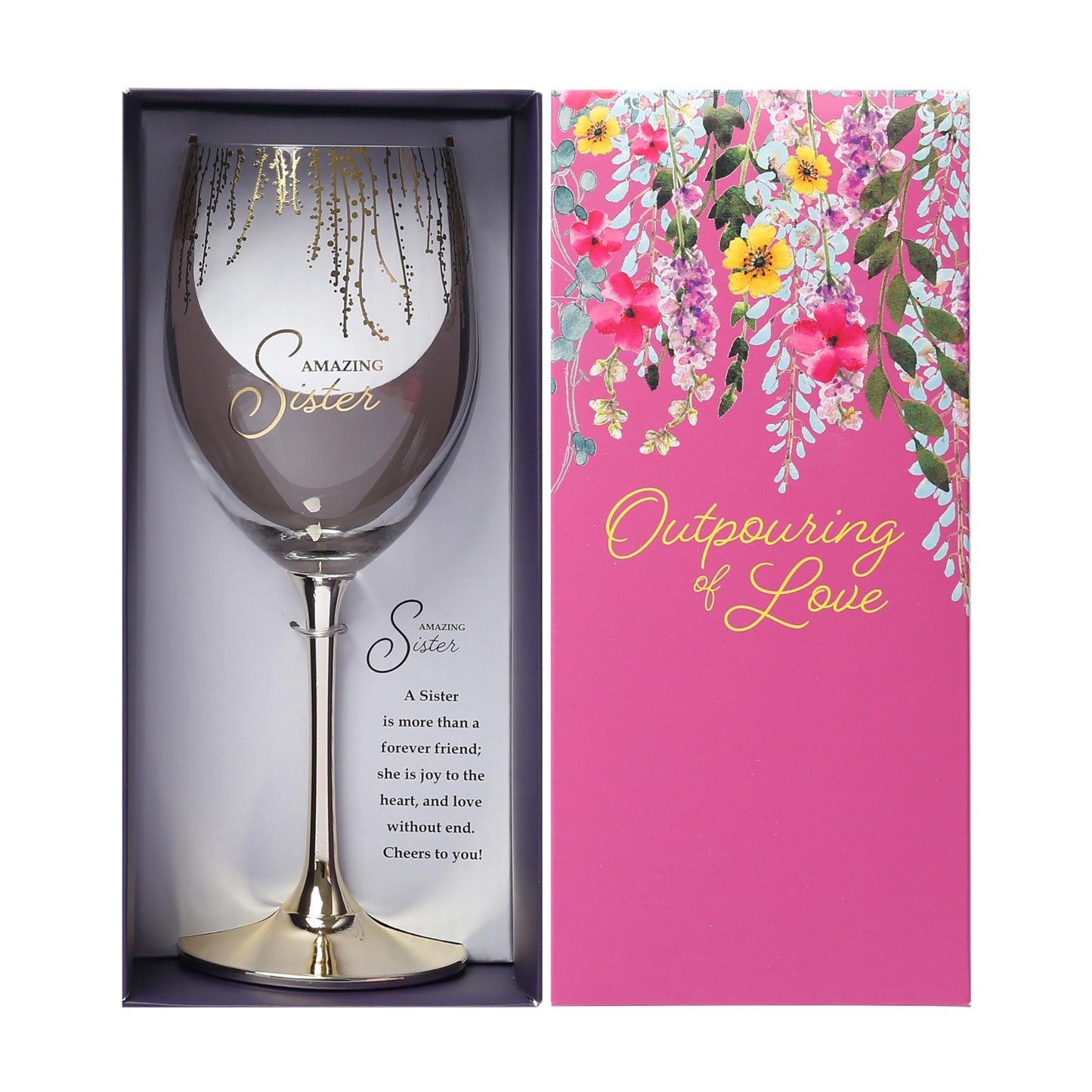 Pavilion Gift Company - Amazing Sister - 19 oz Stemmed Wine Glass Stepsister Sister-In-Law Present From Sibling Brother
