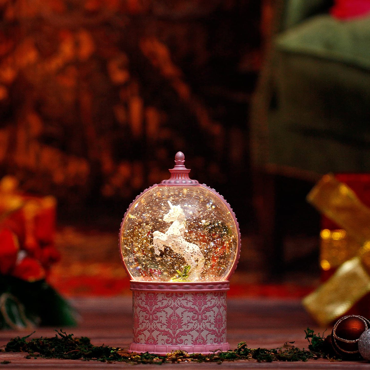 Unicorn Musical Snow Globe, 7.1 Inch Lighted Christmas Snow Globes with Swirling Glitter, Battery Operated & USB Powered Music Box Valentines Day Gifts for Girls, Women