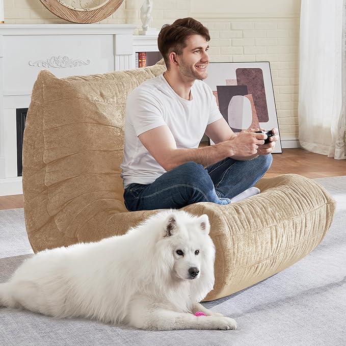 HABUTWAY Bean Bag Chair, Giant Bean Bag Chairs for Adults, Bean Bag Sofa with Filler Faux Fur, Memory Foam Bean Bag Couches Fireside Lazy Sofa for Living Room, Bedroom, Office (Khaki)