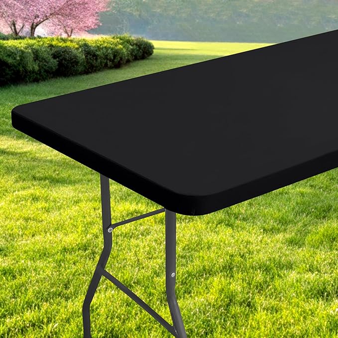 Spotjoy Rectangle Table Cloth, Waterproof Elastic Fitted Tablecloth for 6 Foot Folding Tables, Washable Polyester Tableclo...