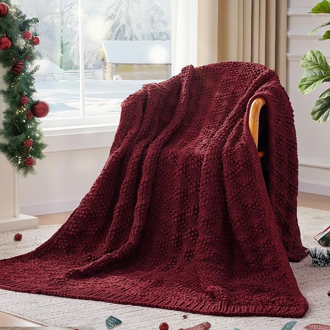 Knitted Weighted Blanket for Adult, Chunky Knit Weighted Throw for Sleep 36"*48" 3lbs, Cooling Breathable Heavy Blanket Machine Washable Blanket for Room Decor(Red)