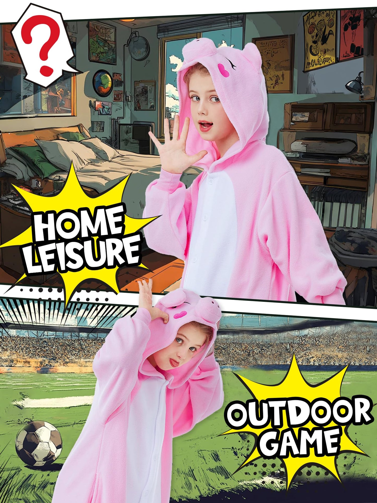 CANASOUR Pig Onesie Kids Halloween Cosplay Costume Girls One Piece Pjs Anime Unisex Hoodie Pajamas Pink For 10-12 Years Boys Party Pyjamas (Height 56-59”, 10 Years, Pig)