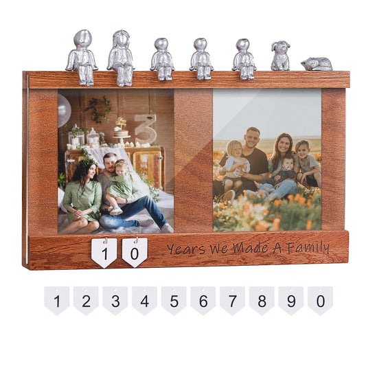 Anniversary Keepsake Box with Family Statue- Wooden Picture Frame for Cherished Keepsakes Storage，Anniversary or Wedding Gifts for Her/He (Walnut)