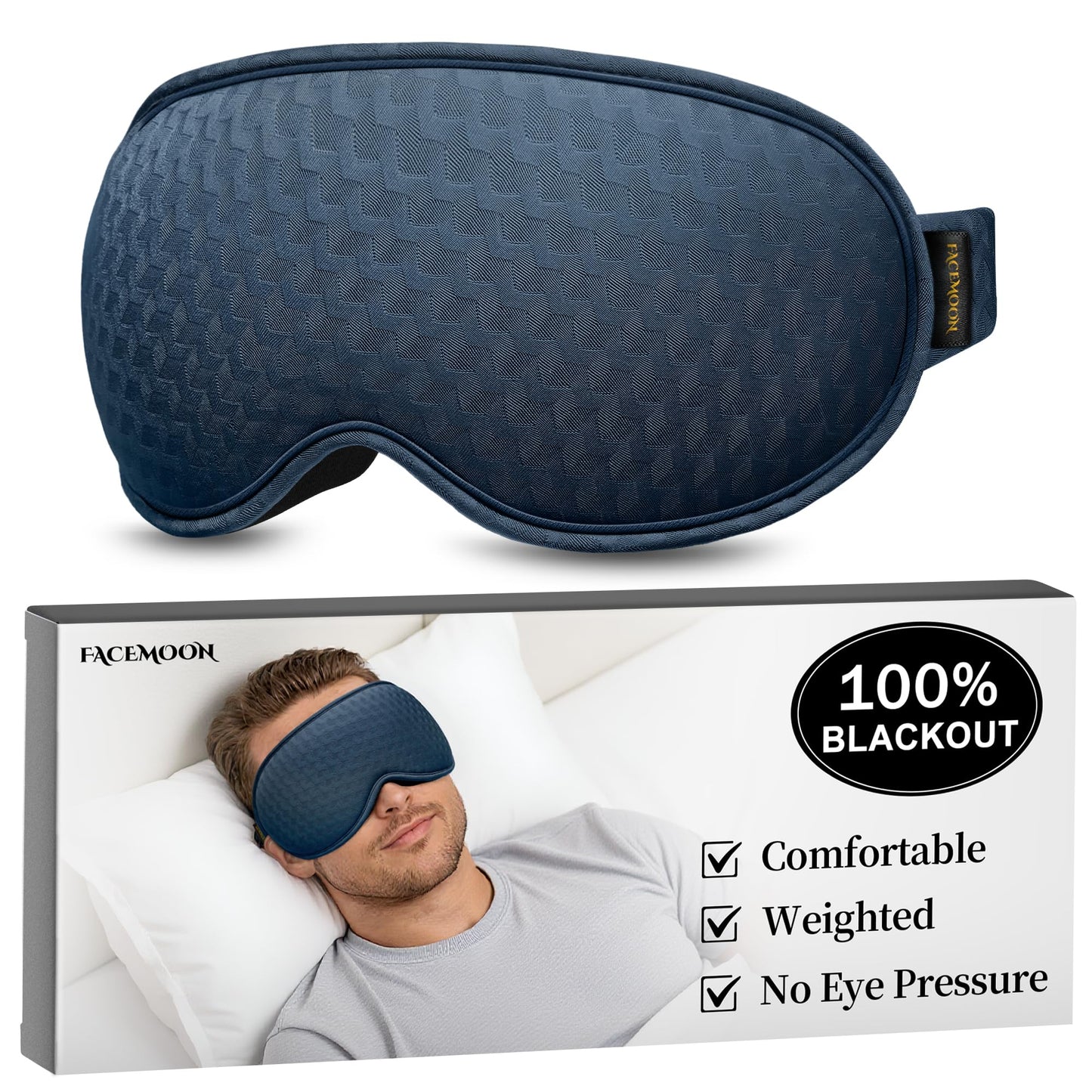 Weighted Sleep Eye Mask for Men: 3D Blackout Zero Pressure Sleep Mask for Stress Relief, Deep Sleep & Comfortable Naps, Meditation, Yoga, Office Workers, College, Airplane Travel Essentials, Blue
