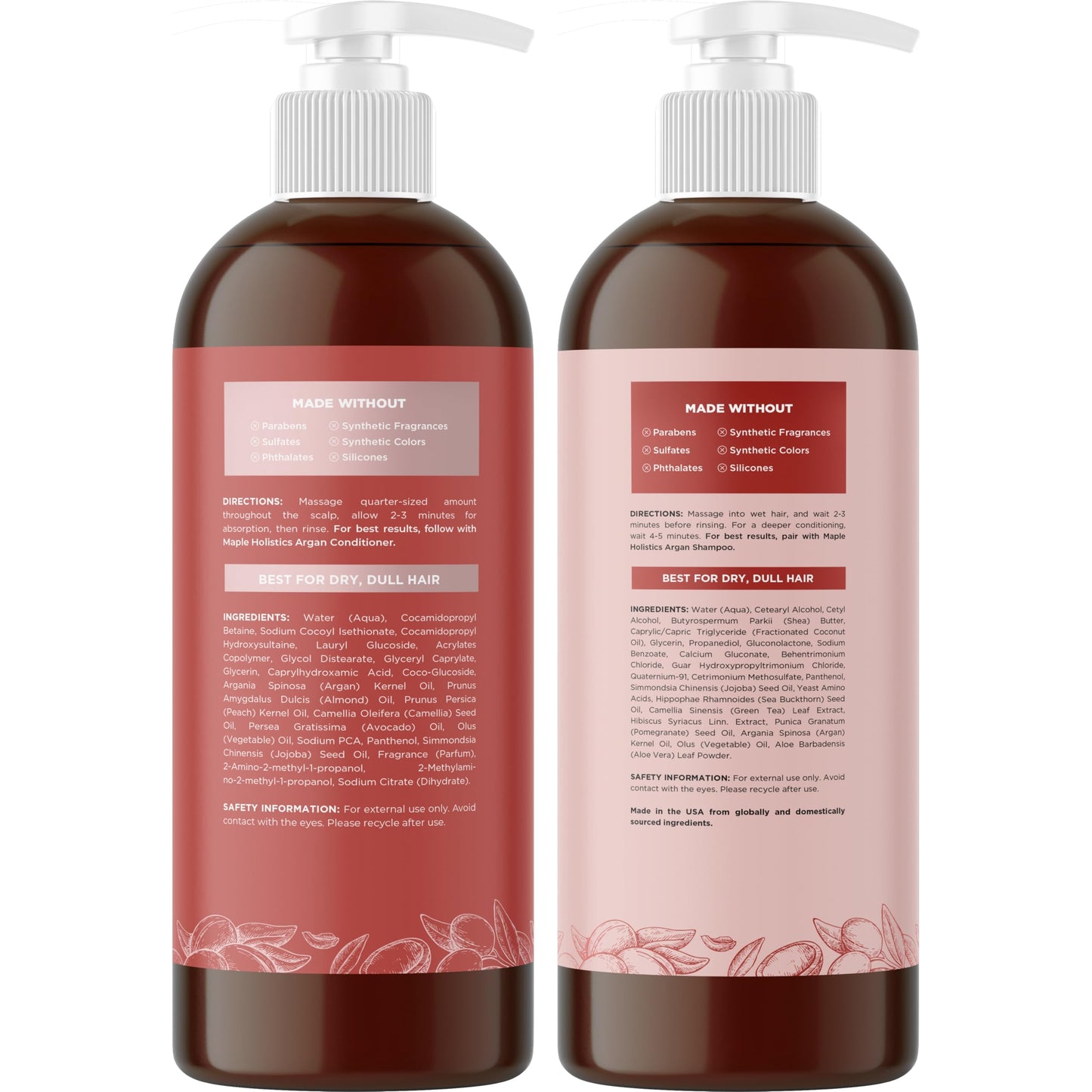 Argan Oil Shampoo and Conditioner for Dry Hair - Paraben and Sulfate Free Shampoo and Conditioner Set for Dry Hair Frizz Curl Ca
