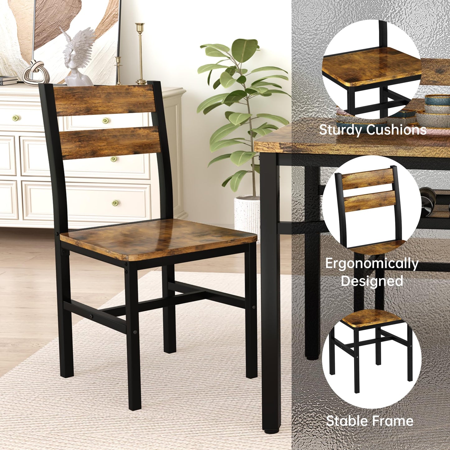 Hooseng Dining Table Set for 4, Wood Kitchen Table Chairs Set with Storage, Farmhouse 5 Piece Dining Room Table Set, Space-Saving Dinette Set for Breakfast Nook, Apartment