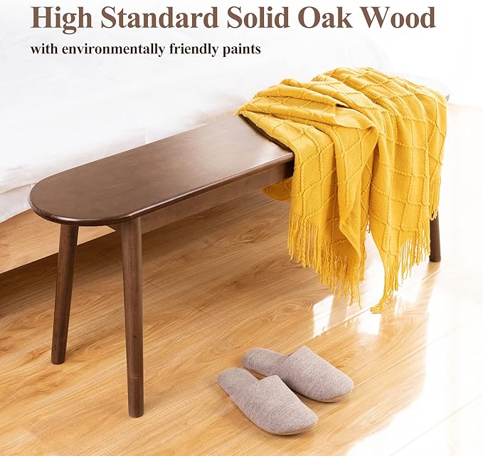 Cttasty Entryway Bench, Solid Wood Dining Bench, Midcentury End of Bed Bench w/Rounded Corner, Outdoor Bench w/Robust Construction, Bedroom Bench, 10.24" W x 17.72" H（Walnut 39.4inches）