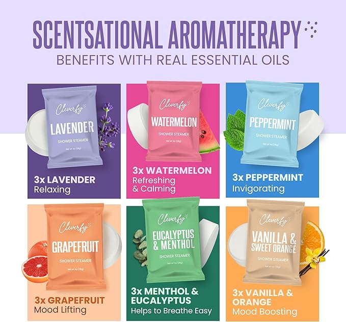 Cleverfy Shower Steamers Aromatherapy – Stocking Stuffers for Teen Girls, Women and Wife – Christmas Gifts for Teens and Women – White Elephant Gifts for Adults – 18 Tablets