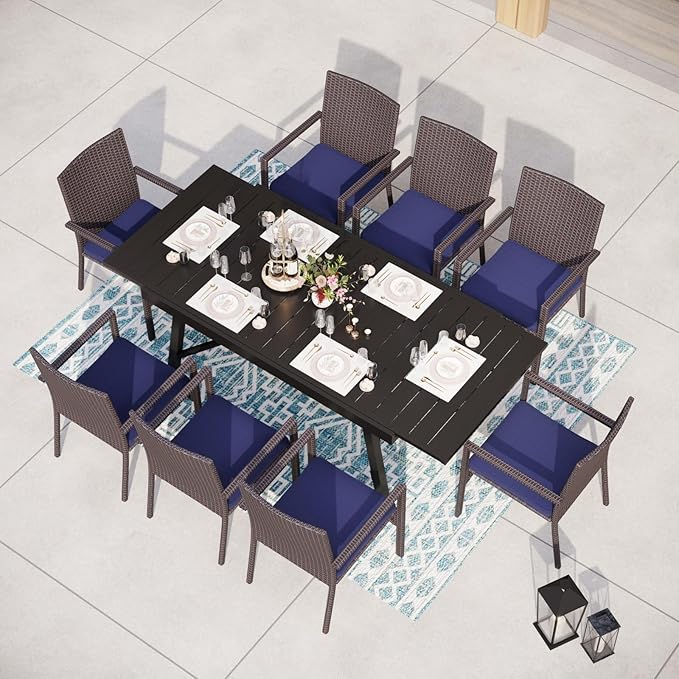 MFSTUDIO Patio Rattan Chairs Set of 8, Wicker Outdoor Dining Chairs Set of 8, All Weather Patio Armchairs w/Armrests, Steel Frame, Brown, 330lbs