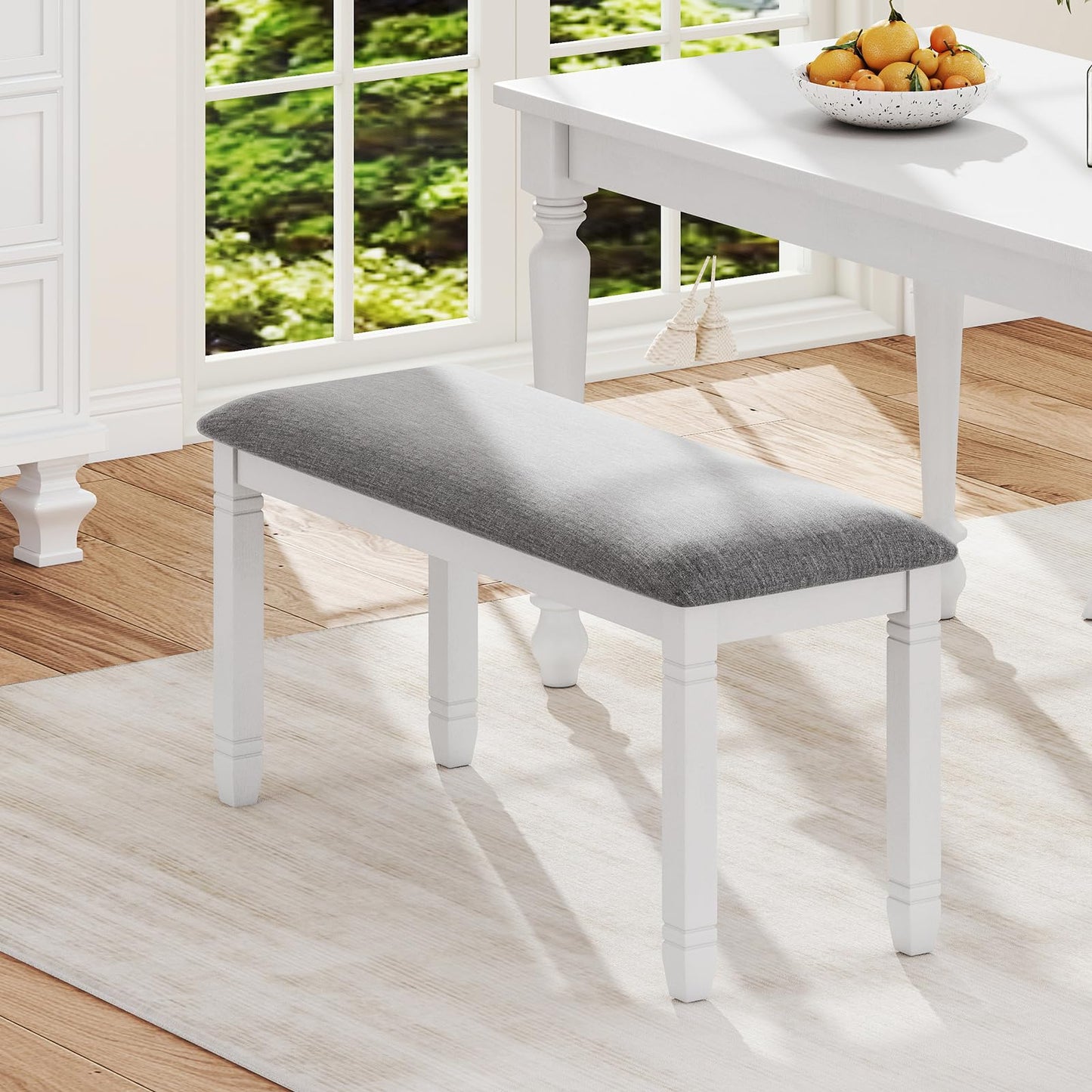 Giantex Upholstered Dining Bench with Padded Seat, Solid Wood Legs, Load 800 lbs, 40.5"x16"x20", Entryway Shoe Rack Bench for Kitchen, Dining Room, Living Room, Bedroom, End of Bed, Hallway (Grey,2)
