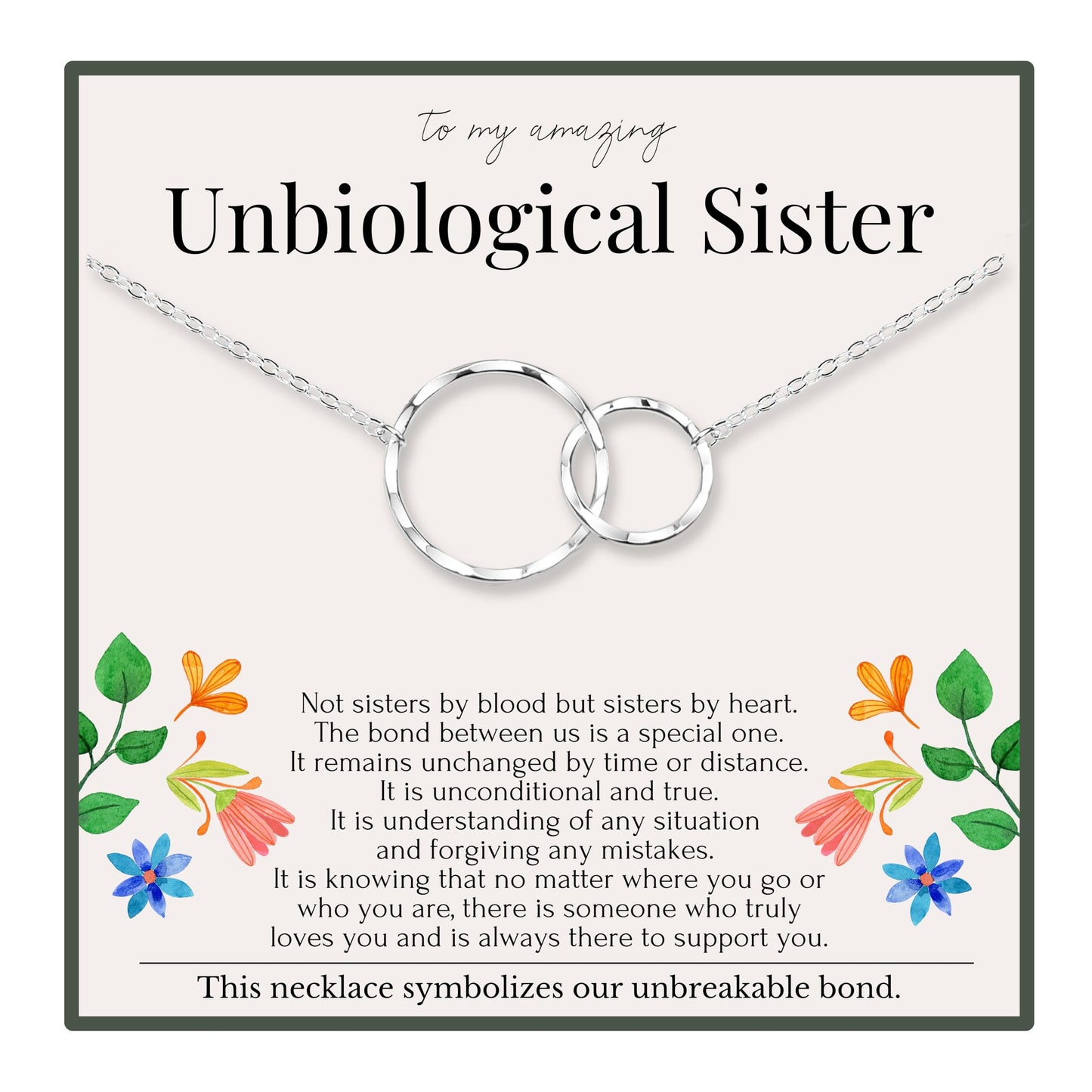 HOPE LOVE SHINE Best Friend Gift for Women - Unbiological Sister Friendship Necklace, Jewelry 16+2", Sterling Silver, 2 Interlocking Rings
