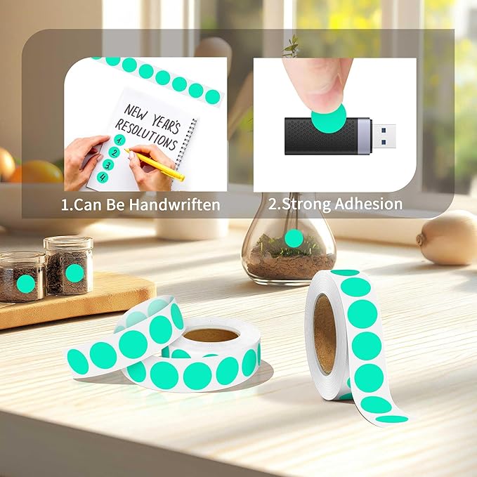 0.75 Inch Multi - Purpose Labels,1000 PCS 3/4" Aqua Labels for Classroom, Papers, Market, Price Tags, and Library Book Dots. Non - Printable Round Colored Stickers