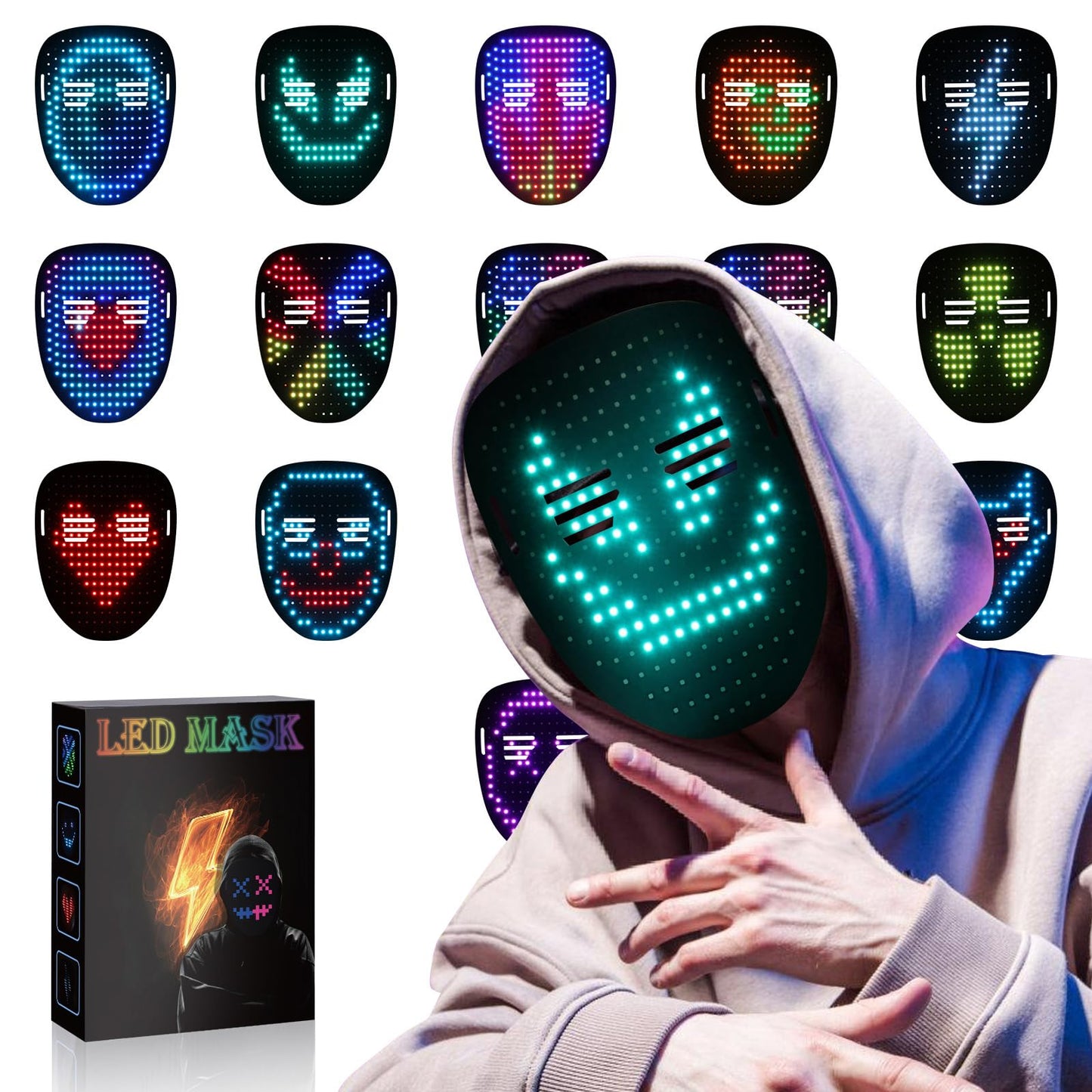 Envyvip Rechargeable LED Mask for Men Women, Cool Halloween Costume Mask Birthday Gifts for Teen Boys & Girls