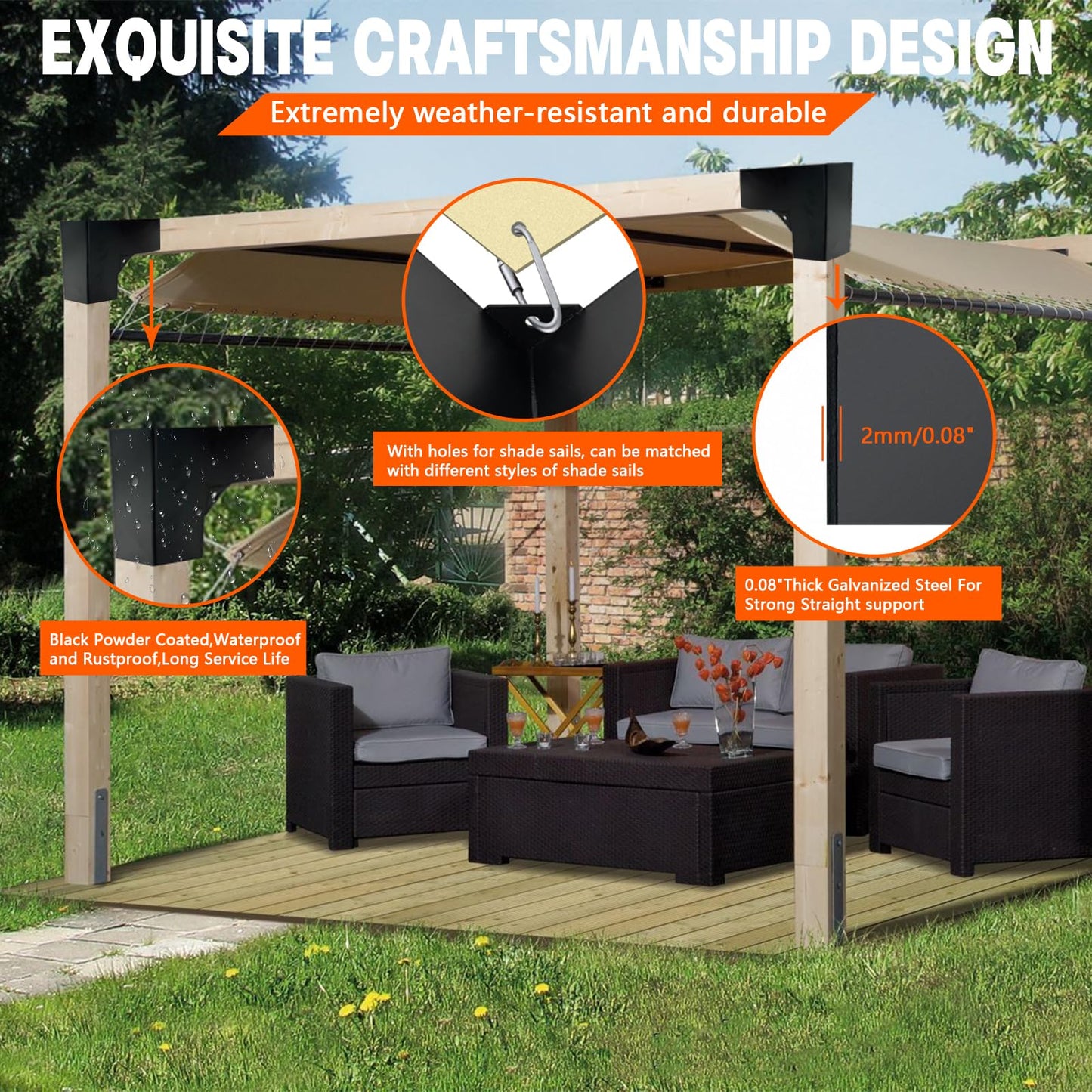 ITeVe.GD Pergola DIY Bracket Kits,2-Way L Shaped Corner Brackets for 4" x 4"(Actual:3.5" x 3.5") Lumber for Outdoor Pergola,Proch,Log Cabin W/Hardware - 4Pack…