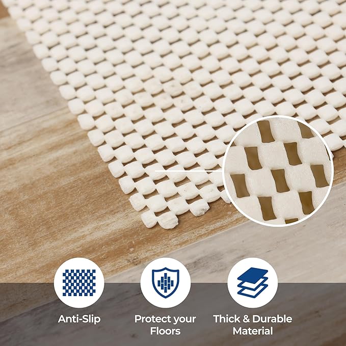 Superior Rio Reversible Rug Pad, Non-Slip, Non-Skid, Thick Mesh Design, Floor Protector, Padding, Furniture Gripper Mat, Slide Stopper, Foam Grip, Polymer Coated Polyester, 2' 6" x 10', Cream