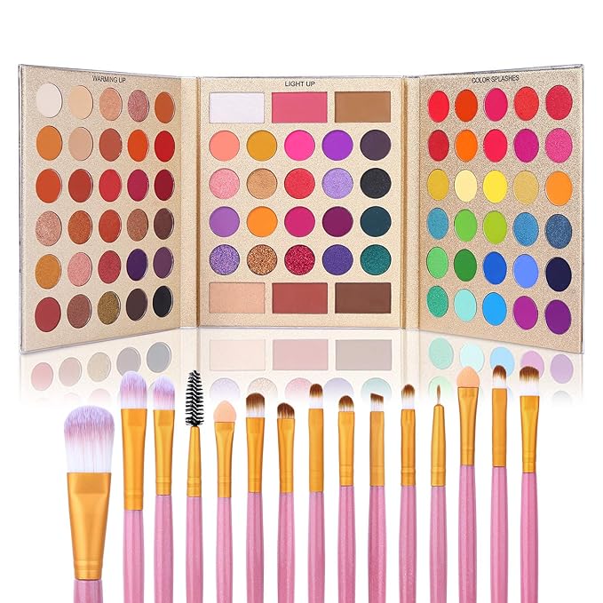 UCANBE Professional 86 Colors Eyeshadow Palette with 15pcs Makeup Brushes Set Matte Glitter Long Lasting Highly Pigmented ...