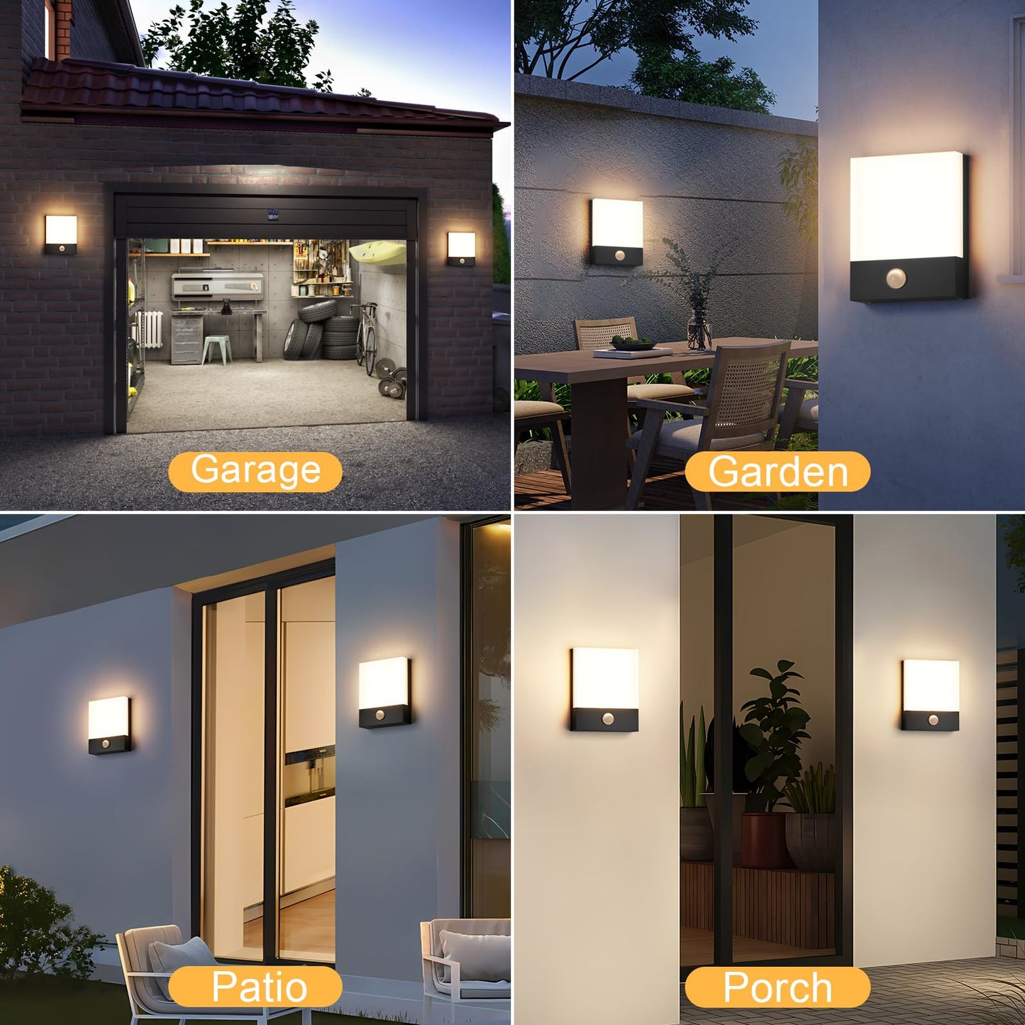 Aoceley 2-Pack Modern Outdoor Led Wall Light with Motion Sensor,24W 3000K Wall Porch & Patio Lighting,IP65 Waterproof Hardwired Exterior Aluminum Wall Lamp for House Yard Hallway Garden Garage(Black)