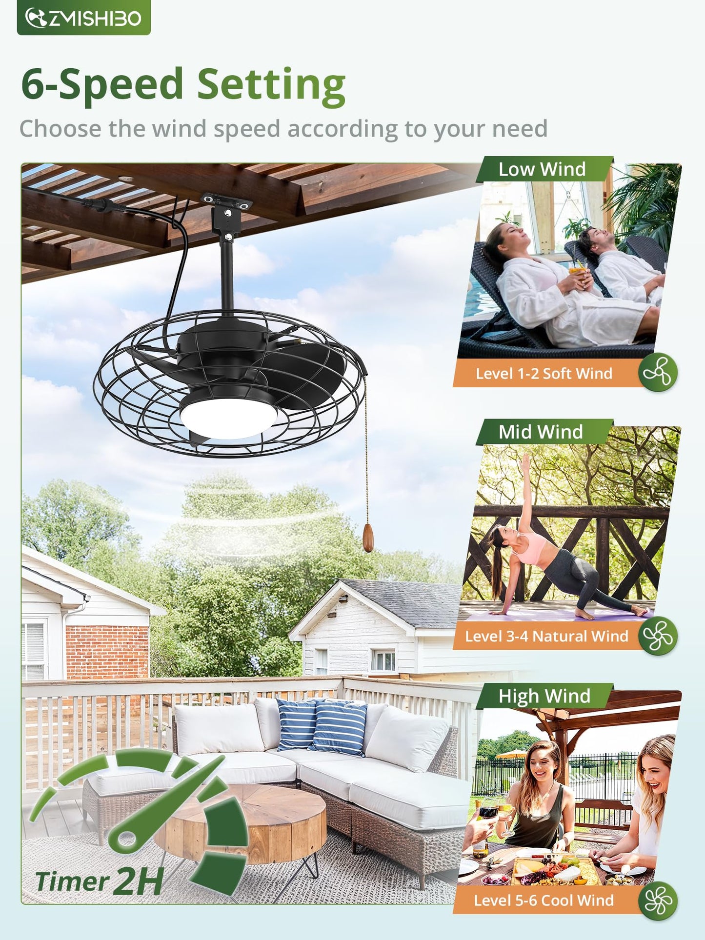 Zmishibo Outdoor Ceiling Fans With Light For Patios,Waterproof Gazebo Fan With Remote Control Smart App,3Cct Dimmable,Plug In Ca
