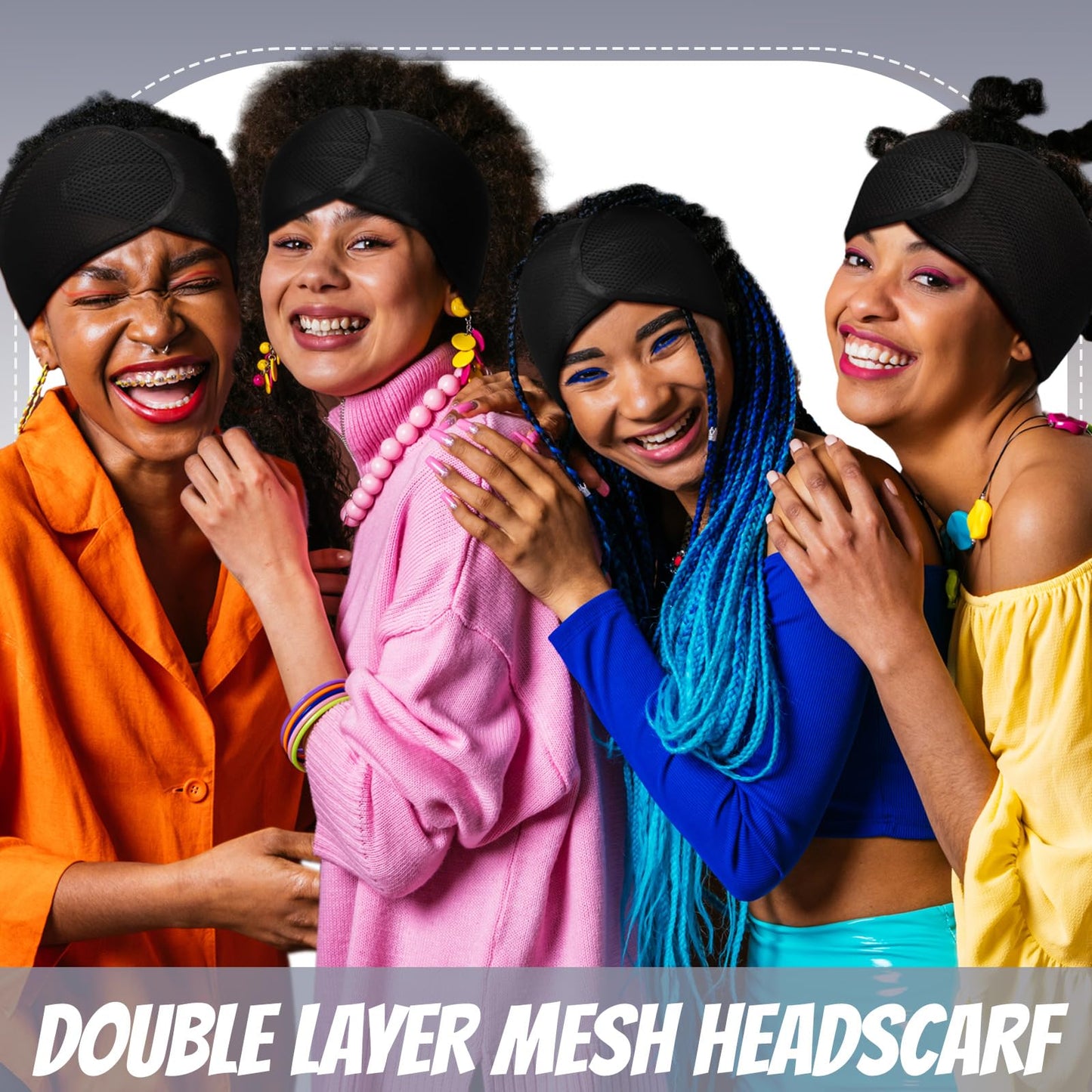 Xuhal 4 Pieces Mesh Hair Wraps for Black Women - Sleeping Hair Scarf Cap, Spa Headbands, Natural Wash Face Sleep(Black)