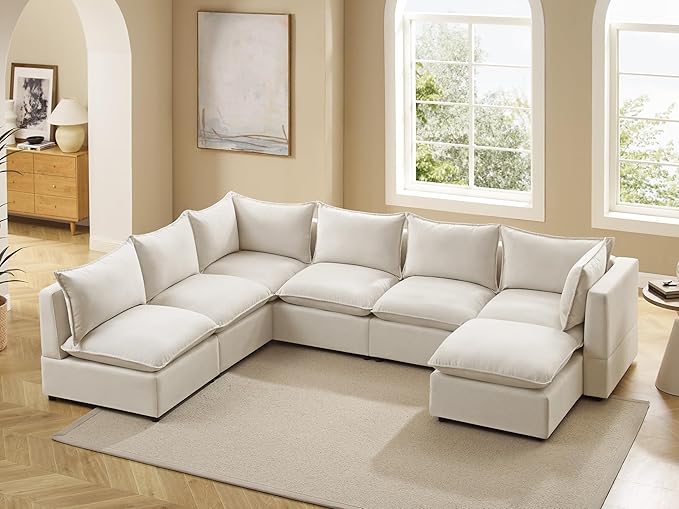 VANOMi Modular Sectional Sofa, Fully Modular Convertible Sleeper Sectional Couch with Reversible Chaise, 6 Seater for Living Room