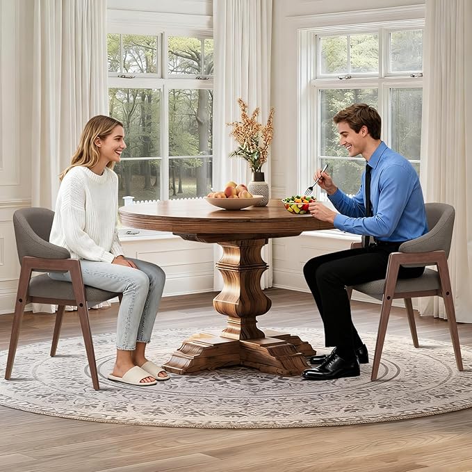 MALOL Wooden Dining Chairs Set of 6, Modern Fabric Upholstered Dining Room Chair, Kitchen Side Chairs, Farmhouse Dinner Chair with Curved Open Back for Kitchen, Camel
