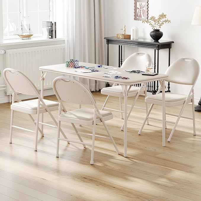 GAOMON Portable Folding Card Table&Chair Set of 4, 5 Piece PU Upholstered Padded Tabletop&Chairs,for Camping, Dining Room,...