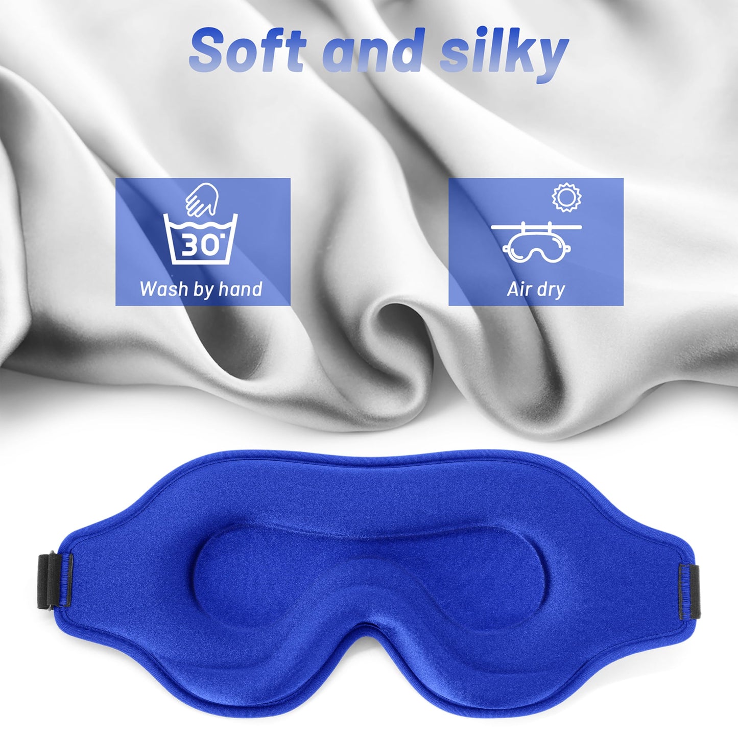 Sleep Eye Mask for Men Women, Lash Extensions 3D Sleeping Mask, Travel Blackout Night Blindfold Eye Shade Cover with Adjustable Strap (Blue-3D)