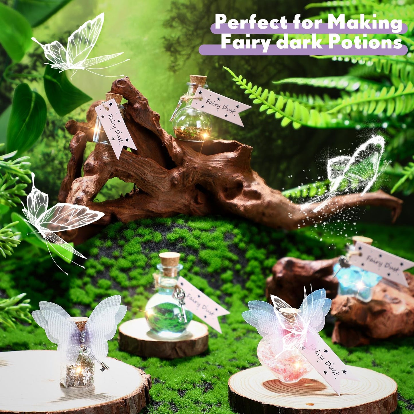 Jinei 174 Pieces Fairy Magic Potions Kit with 24 Magic Witch Potion Bottles Wing DIY Magic Fairy Potion Making Kit for Fairy Theme Decorations