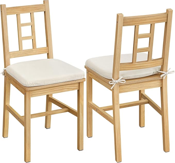 VASAGLE Wooden Dining Chairs, Set of 2, Kitchen and Dining Room Chairs, Removable Cushion, Curved Back, Each Supports 264 lb, Golden Oak UKDC150N01