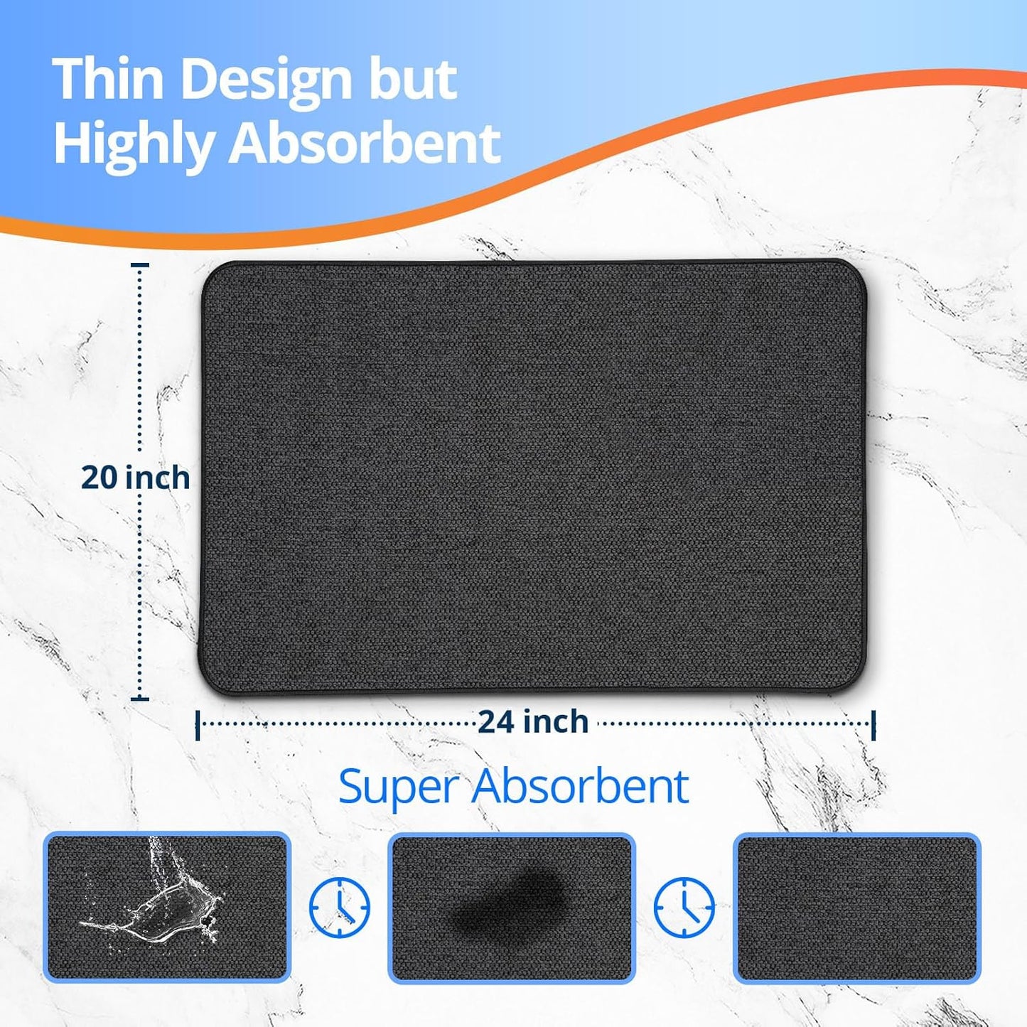 Upgraded Bathroom Rugs 20x24Inch, Thin Bath Mat with Rubber Backing Non-Slip, Absorbent,Quick Dry Machine Washable, Home Decor Accessories Cozy Cloth Bathroom Mat fit Under Door/Sink/Tub/Shower-Black