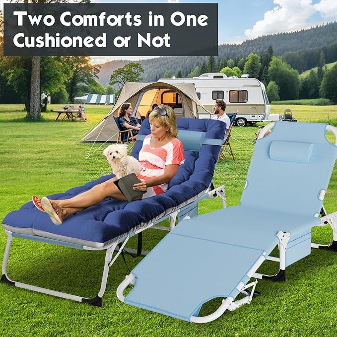 MOPHOTO Tanning Lounge Chair 5-Position, Outdoor Sunbathing Chairs Folding Chaise Lounge, Sun Tanning Lounger with Face Hole, Perfect for Pool Beach Patio Sunbathing