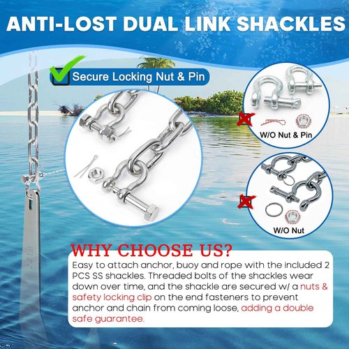 hannger 5/16" x 10' Anchor Chain Kit, 316 Stainless Steel Marine Grade Boat Anchor Chain, Heavy-Duty Anchor Lead Chain w/ 2 Pcs Anti-Off Double Shackle Link Ends for Boat, Pontoon, Deck, Fishing