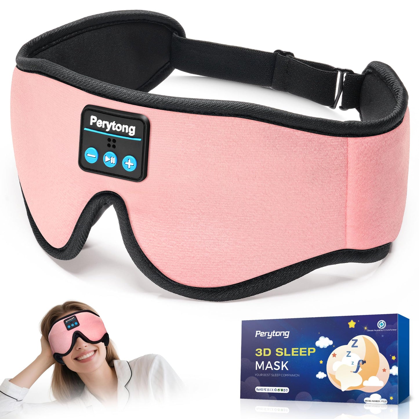 Sleep Mask with Bluetooth 5.4 Headphones, Wireless Music Sleep Eye Mask for Side Sleepers, 3D Contoured Comfort & Built-in HD Stereo Earphones, Noise Canceling & Blackout for Travel (Peach Pink)
