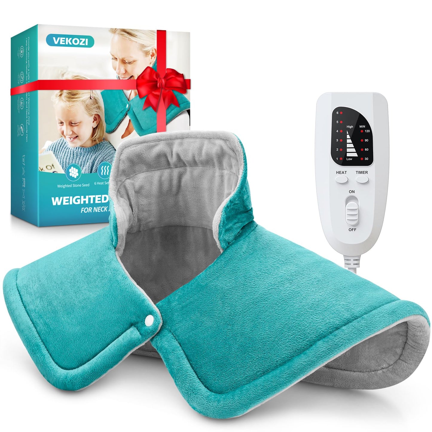 Heating Pad for Neck and Shoulders and Back, Christmas Birthday Gifts for Women Mom Wife Men Dad, Mothers Day Gifts, Weighted Neck and Shoulder Heating Pads, 6 Heat Settings 4 Auto-Off,17"x23" Blue