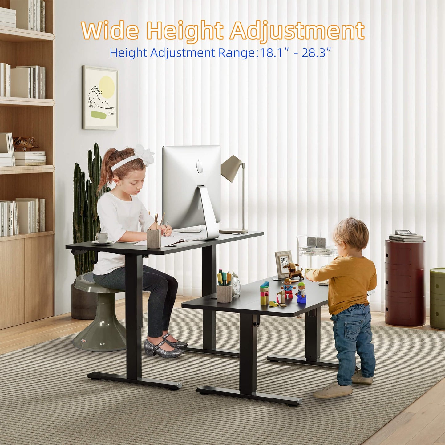 YIHAYO Low Height Adjustable Desk, Lifts 18.1-28.3 Inches, Electric Standing Desk for Short People, 60 x 24 Inches Computer Table with Splice Board for Home Office, Black