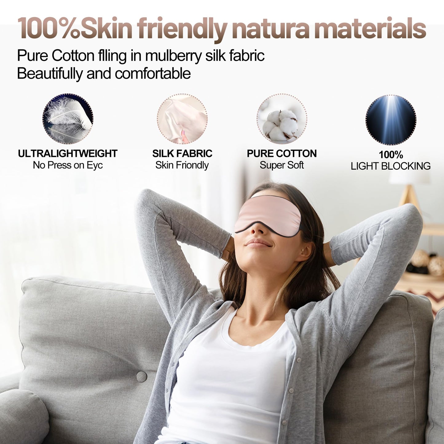 Silk Eye Sleep Mask - Adjustable Strap, Comfortable & Soft Satin Eye Mask, Blindfold Eyeshade for Men & Women for A Full Night's Sleep (Pink)