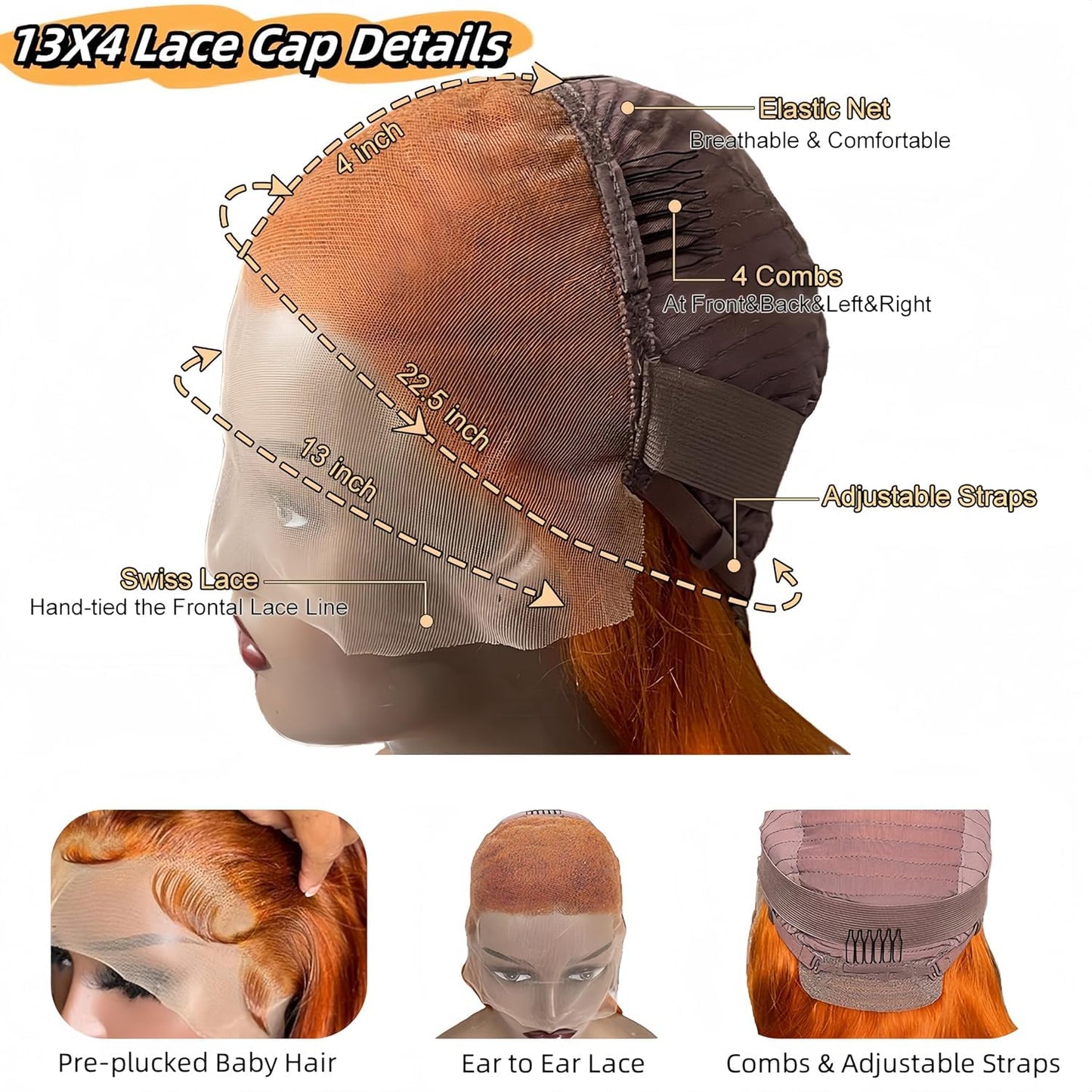 Suresen 350 Ginger Body Wave Lace Front Wigs Human Hair Pre Plucked 16 Inch 13x4 HD Lace Front Wigs Body Wave Colored Wigs Human