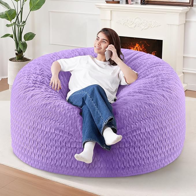 4FT Bean Bag Chair,Giant Bean Bag Chairs for Adults,Big Bean Bags with Memory Foam Filled, Large Beanbag Chairs with Chevron Plush Cover-Purple
